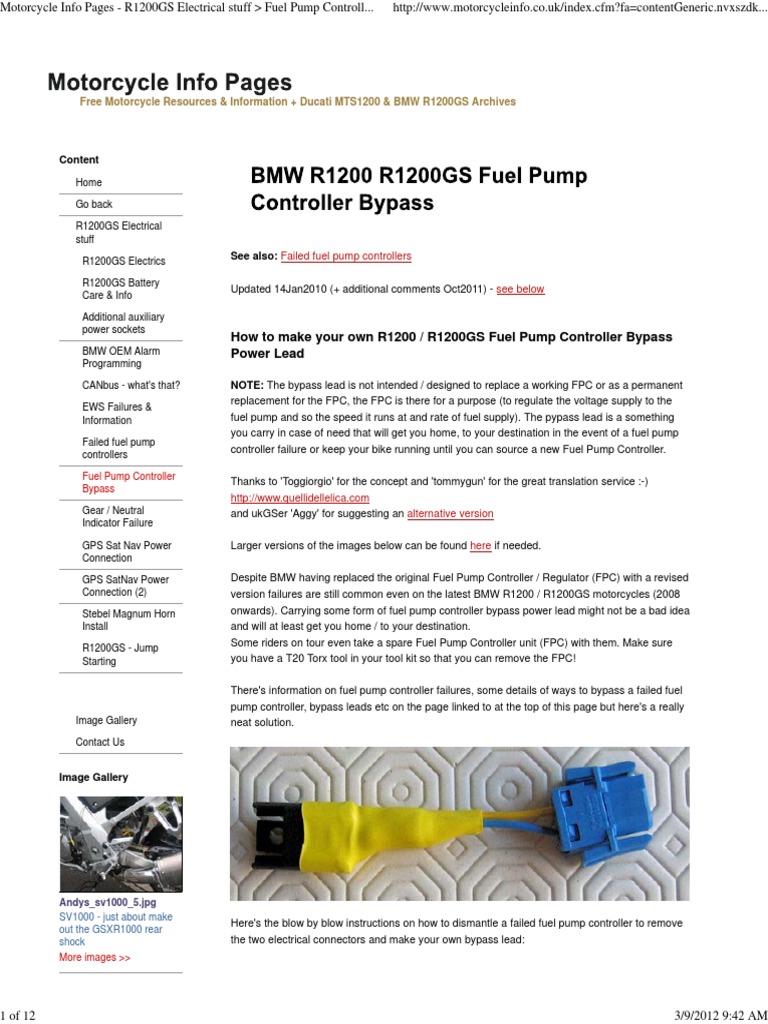 Fuel Pump Controller Bypass PDF Electrical Connector Printed