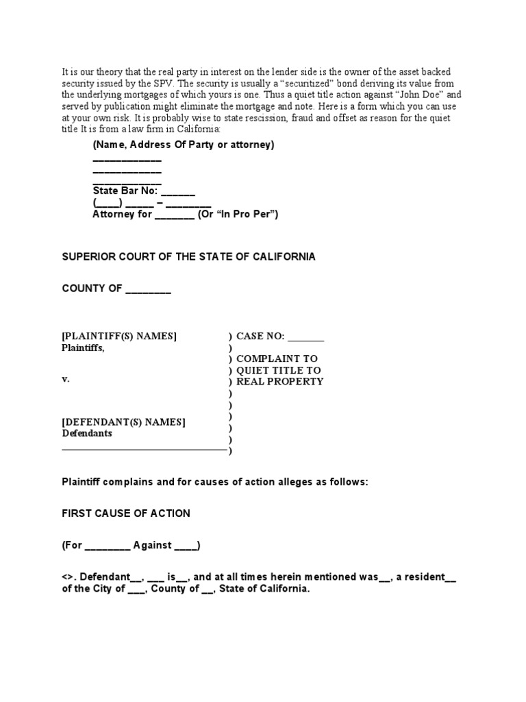 Quiet Title Lawsuit Private Law