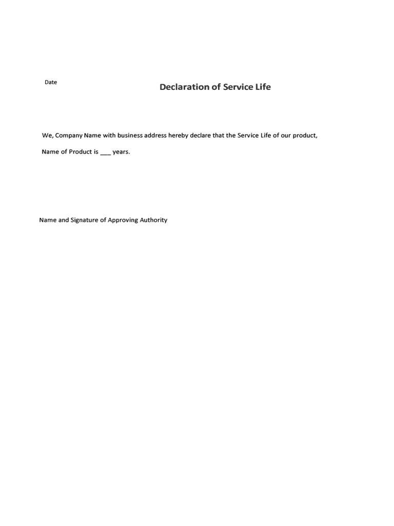 Declaration of Service Life Format | PDF