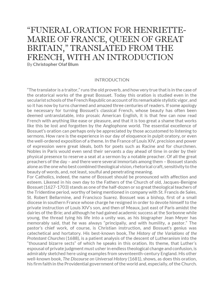 Bossuet's Funeral Oration for Henriette-Marie | PDF | Bishop | Courage