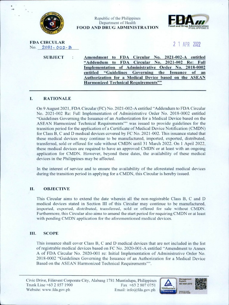 FDA Circular No.2021 002 B | PDF