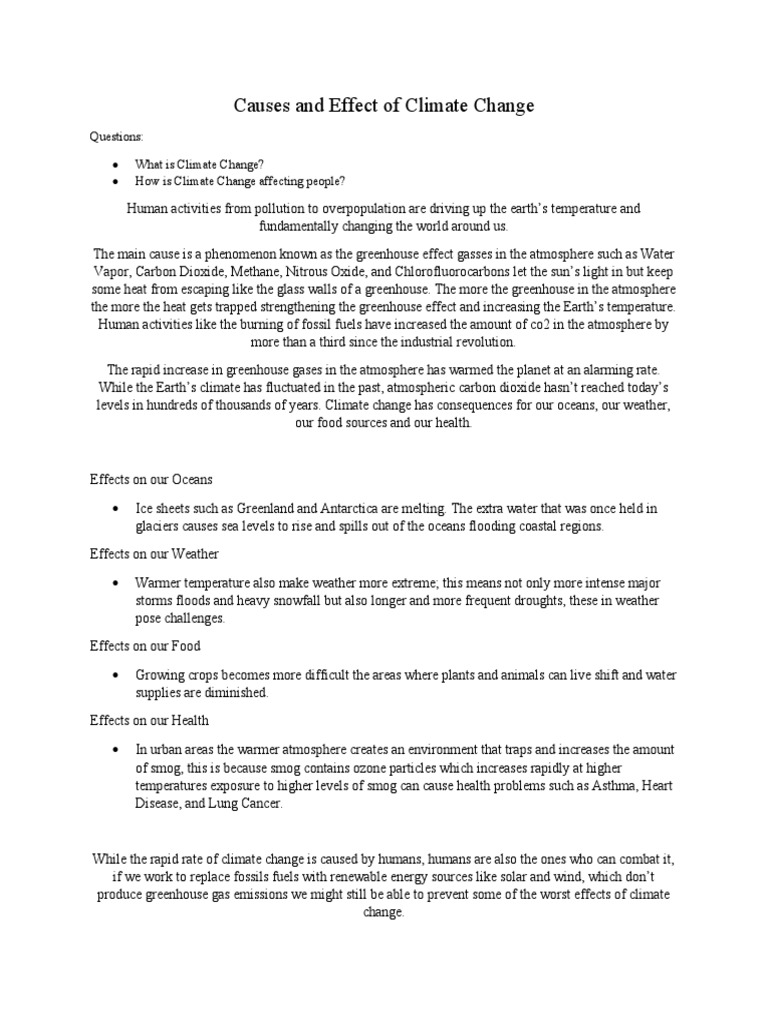 Climate Change: Causes and Effects | PDF | Climate Change | Greenhouse ...
