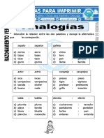 Ficha de Analogías para Primero de Primaria