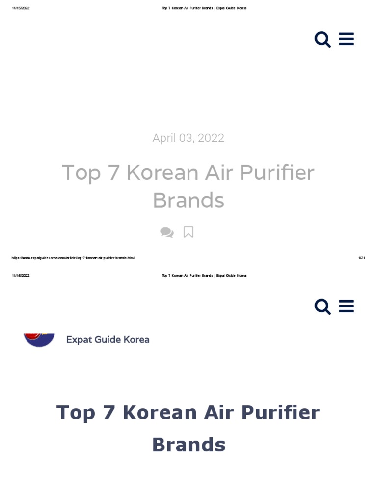 Top 7 Korean Air Purifier Brands Expat Guide Korea PDF Equipment