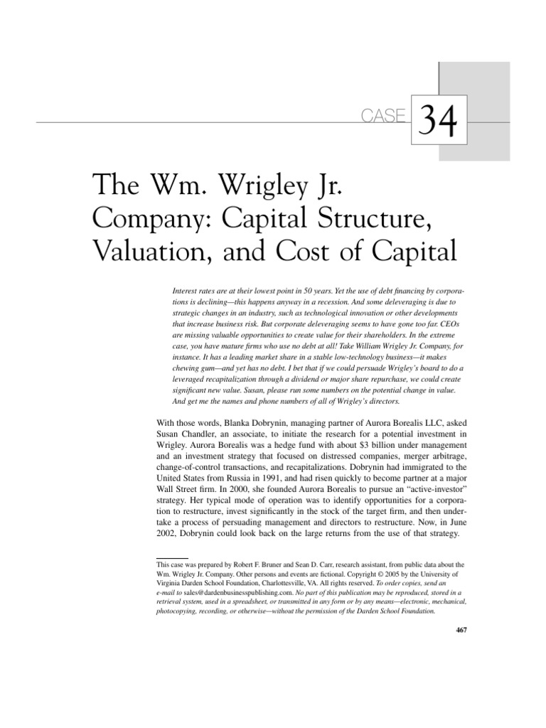 Case 34 Case Studies In Finance Managing For Corporate Value Creation