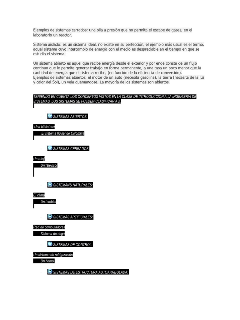 Ejemplos de Sistemas Cerrados Sistema Sistema de control