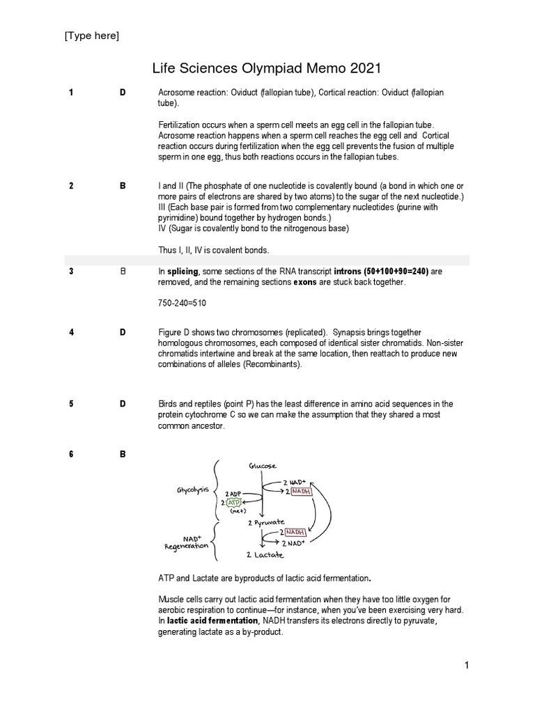 Life Sciences Olympiad Memo 2021 PDF Dominance Cell