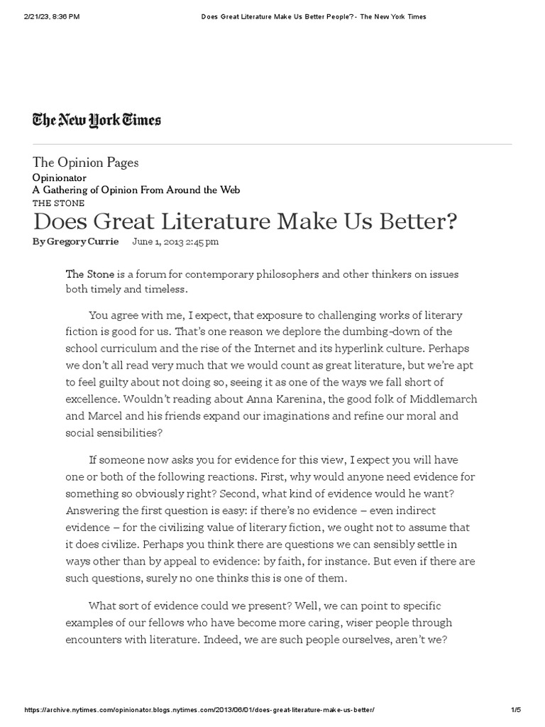 Does Great Literature Make Us Better People - The New York Times | PDF ...