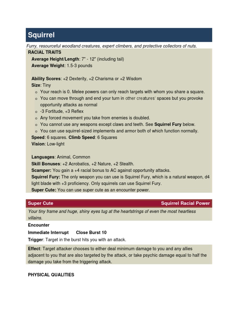 Squirrel Playable Race 4e DND | PDF | Leisure