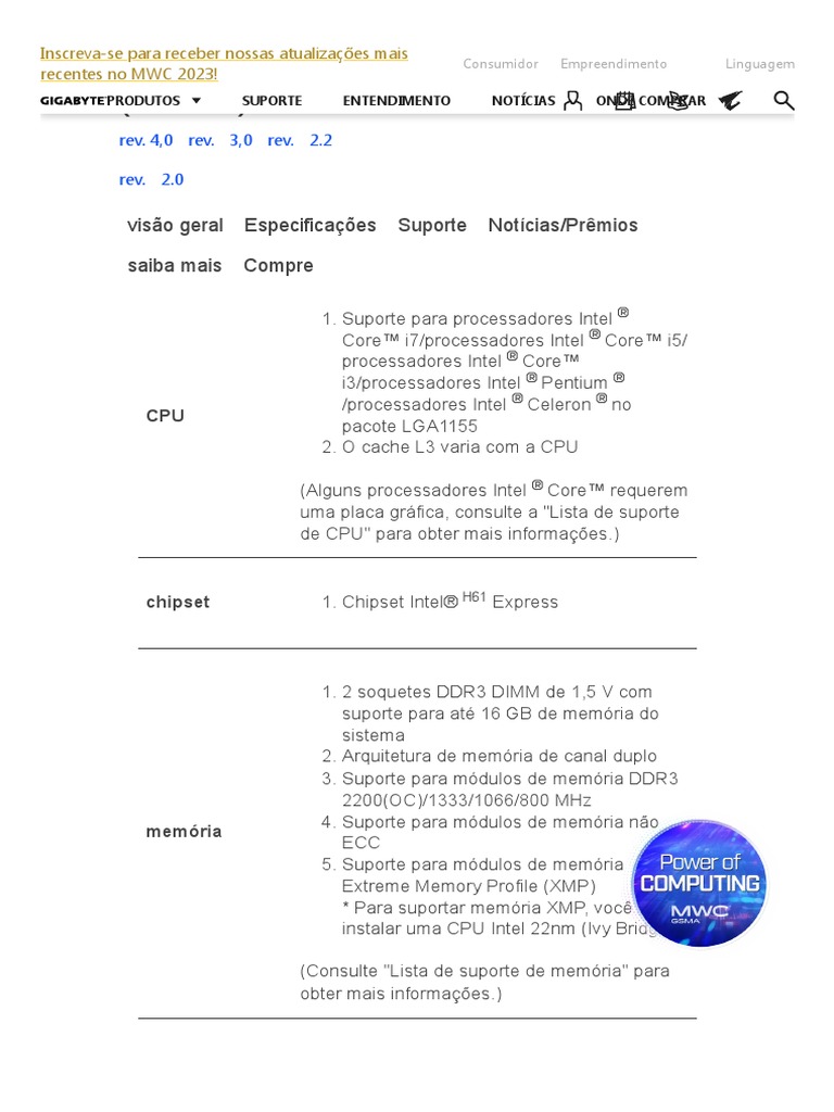 GA-H61M-S1 (Rev. 2.1) Especificações - Placas-Mãe - GIGABYTE Brasil ...
