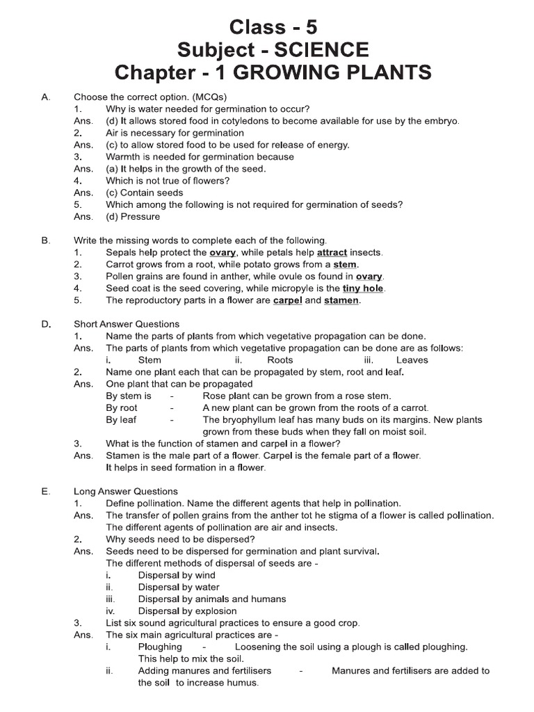 Class 5 Subject Science Chapter 1 Growing Plants 1 | PDF