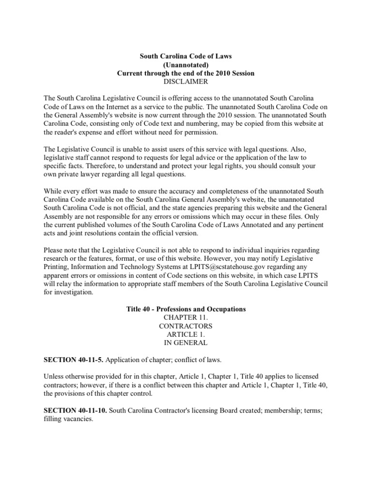 South Carolina Code of Laws Certified Public Accountant