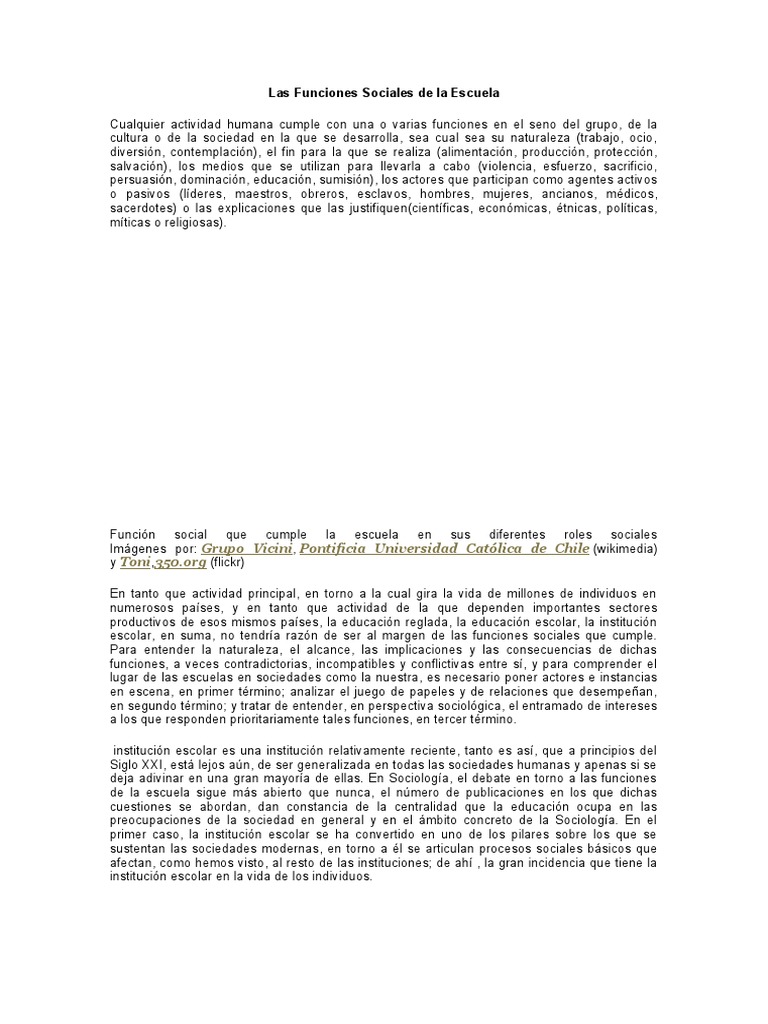 Funciones Sociales de la Escuela | PDF | Sociedad | Sociología