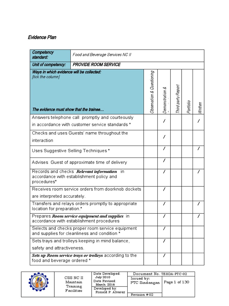 Room Service Evidence Collection Plan | PDF | Business
