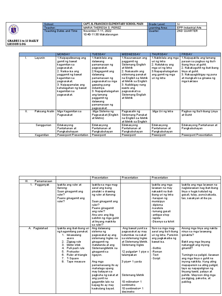 DLL EPP Industrial Arts Q2 W1 | PDF
