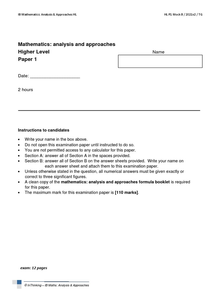 Practice Math AA HL Paper1 PDF Mathematics Elementary Mathematics