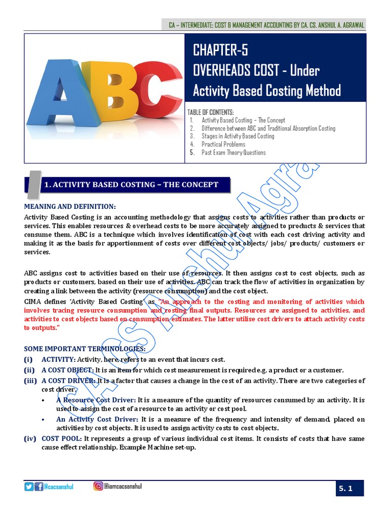 Chapter5 Overheads Cost Under ABC Method PDF Cost Management