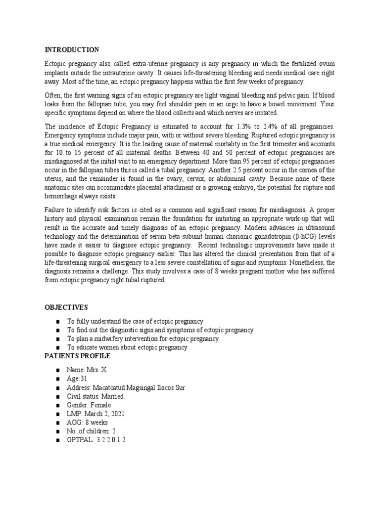 Case Study On Ectopic Pregnancy PDF Uterus Pregnancy