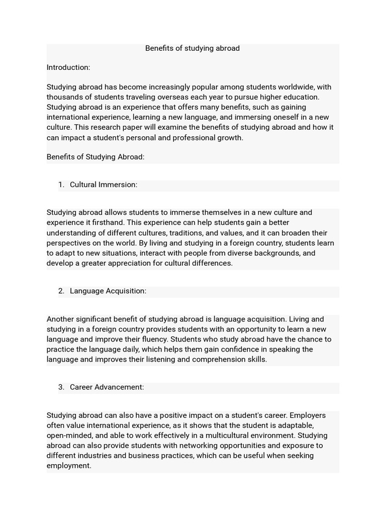 Benefits And Challenges Of Studying Abroad Pdf International