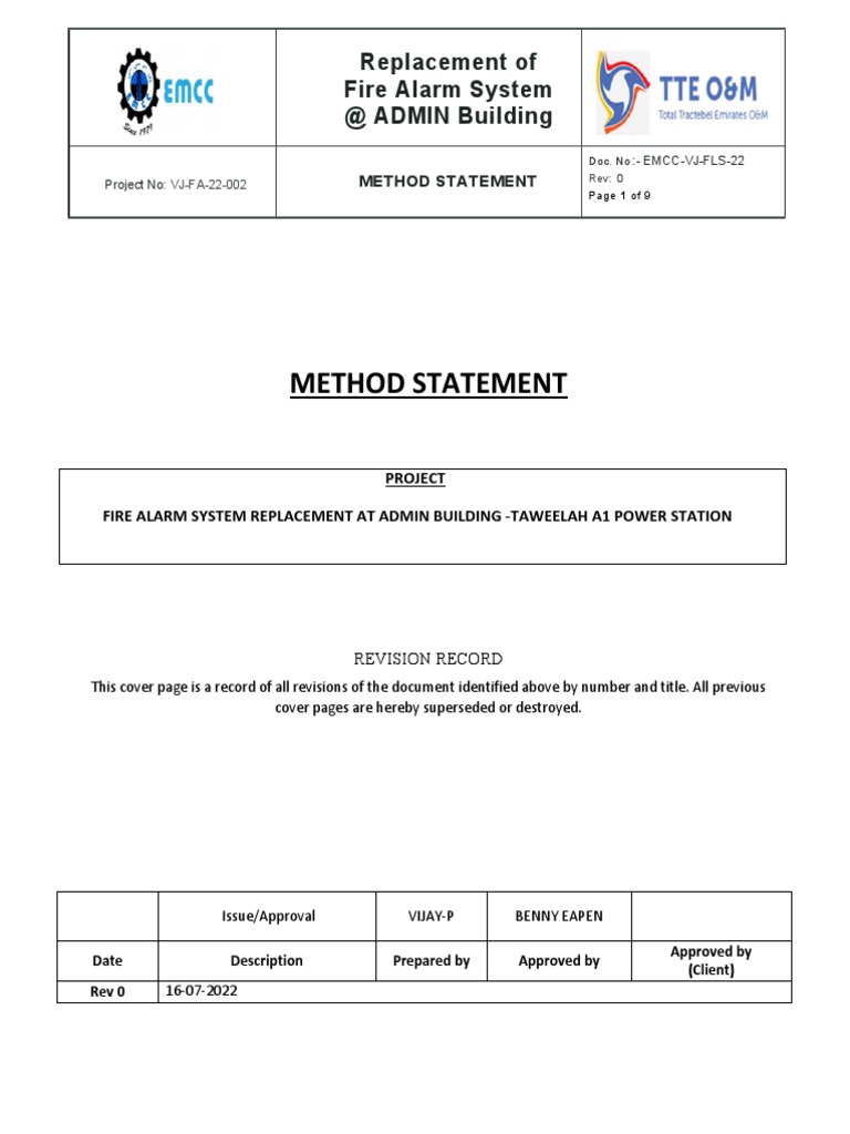 Fire Alarm System Replacement Method Statement | PDF | Personal ...