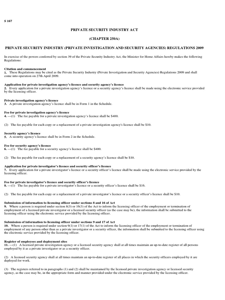 Private Security Licensing Regulations | PDF | License | Security Guard