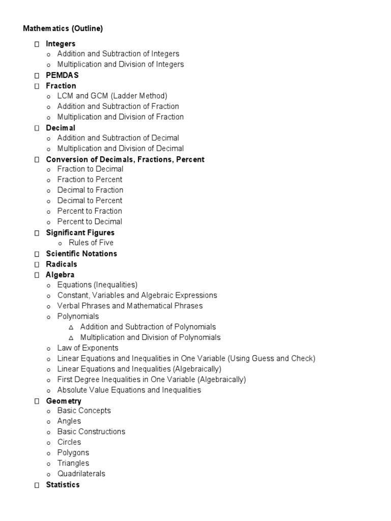 Mathematics (Outline) | PDF | Equations | Trigonometric Functions