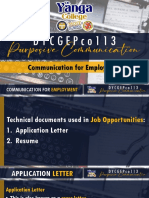 DYCGEPco113 Purposive Communication Lesson 13 Communication For Employment