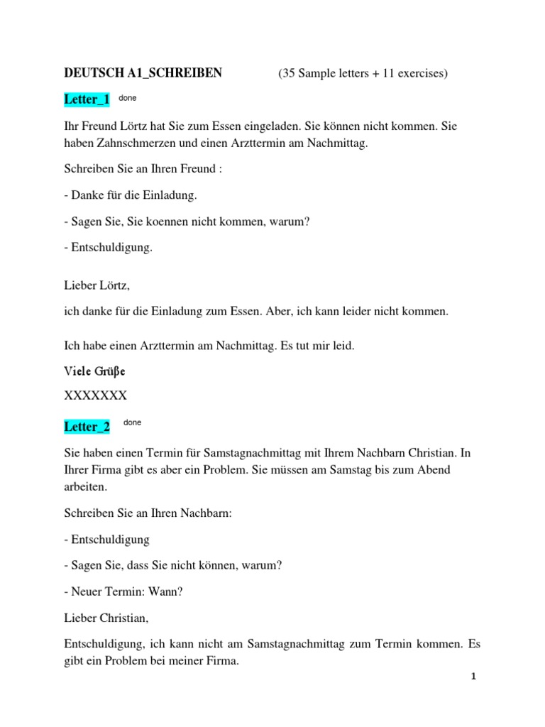 German Letters A1 | PDF