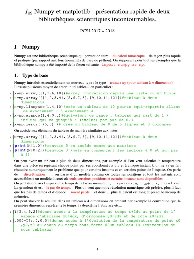 Numpy Et Matplotlib: Présentation Rapide de Deux Bibliothèques ...