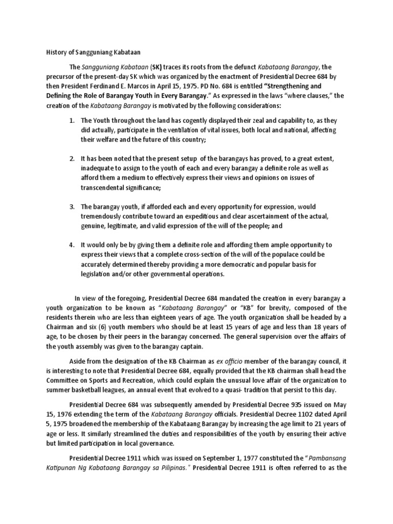 History Of Sangguniang Kabataan Pdf Government