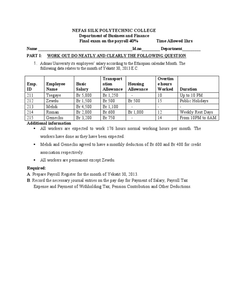 Payroll Exam Practical Pdf