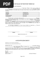 Deed of Sale of Motor Vehicle Template