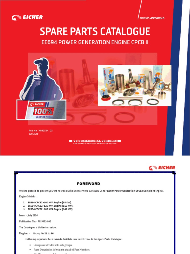 Spare Parts Catalogue 100kva | PDF | Piston | Fuel Injection