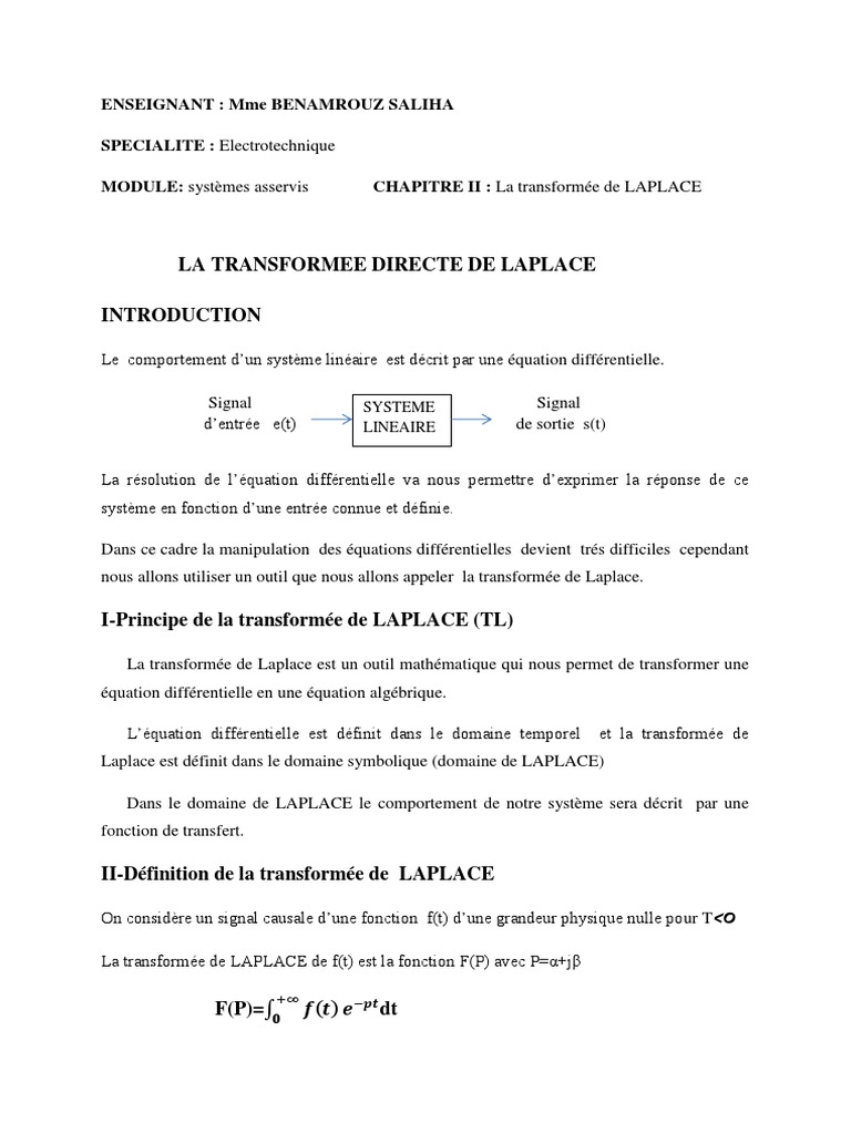 La Transformée de LAPLACE | PDF | Transformation de Laplace | Physique