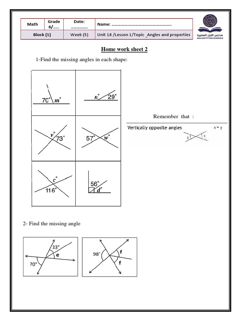 1-Find The Missing Angles in Each Shape:: Home Work Sheet 2 | PDF ...
