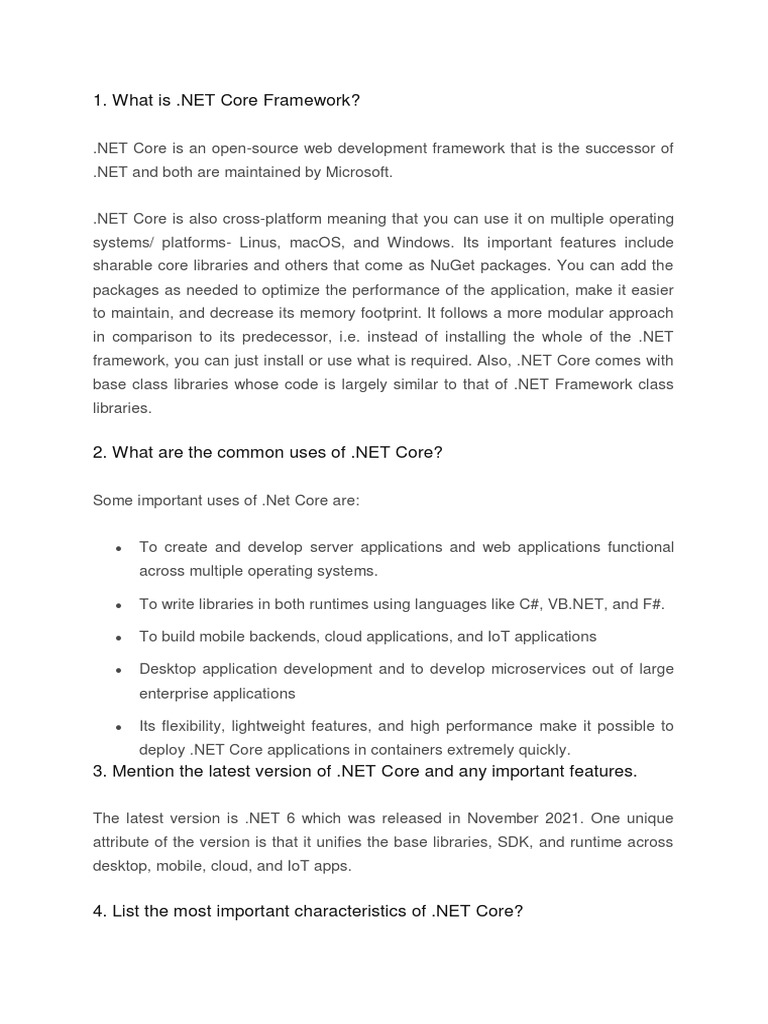 Net Core Model Questions PDF Library Cross Platform