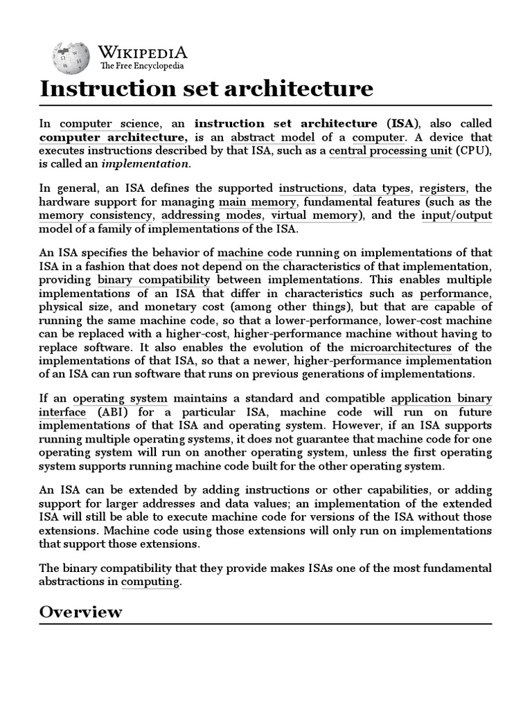 Instruction set architecture wikipedia pdf computer science
