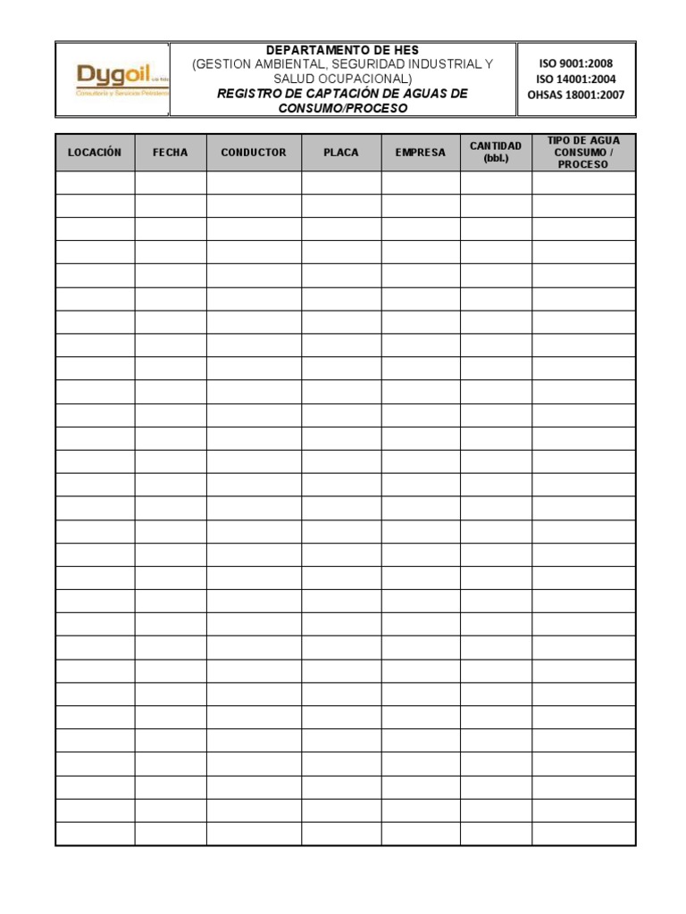 Formato de Registro de Captación de Aguas | PDF