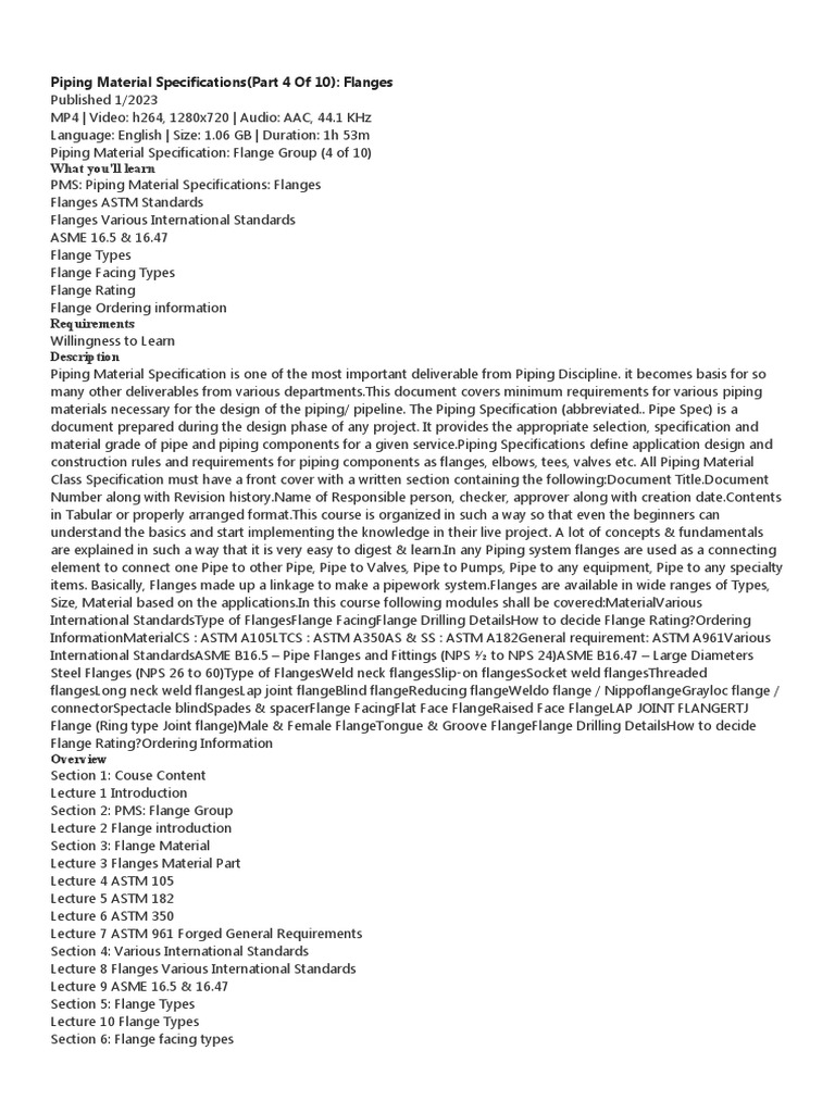 Piping Material Specs: Flanges Overview | PDF | Gas Technologies | Plumbing