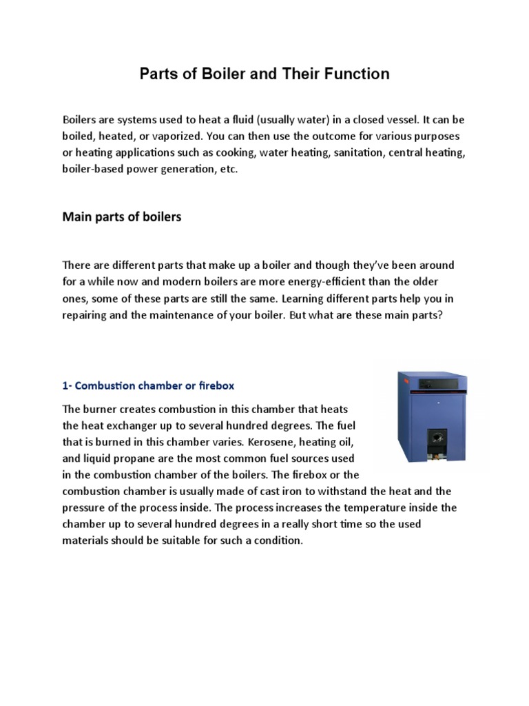 Parts of Boiler and Their Function PDF Boiler Combustion
