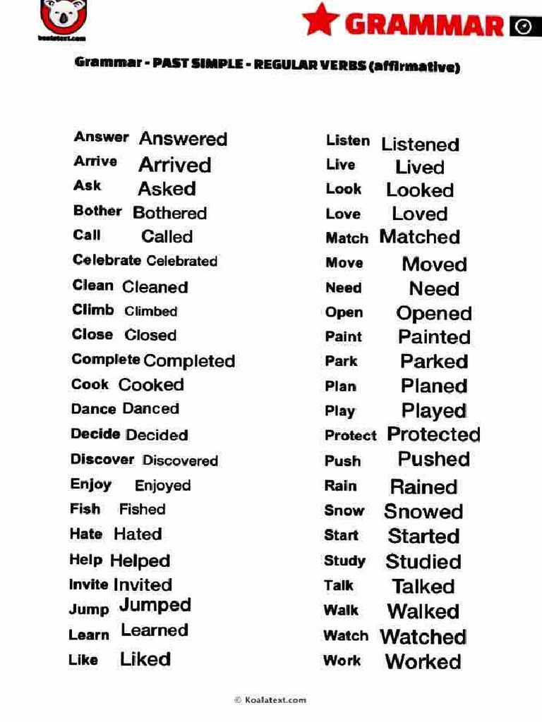 Regular Past Tense Verbs Practice | PDF