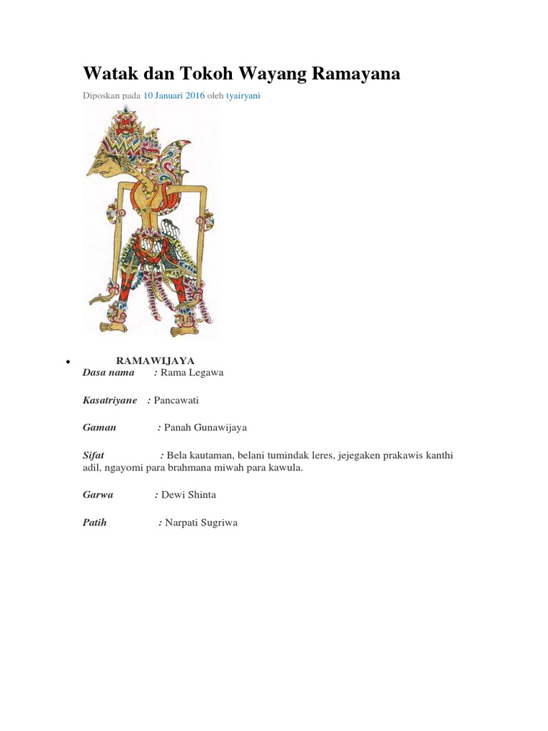Watak Tokoh dalam Wayang Ramayana | PDF | Agama & Spiritualitas