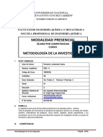 Modalidad Presencial: Metodología de La Investigación