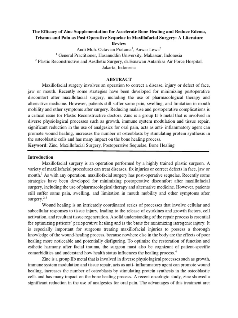 The Efficacy of Zinc Supplementation for Accelerate Bone Healing and