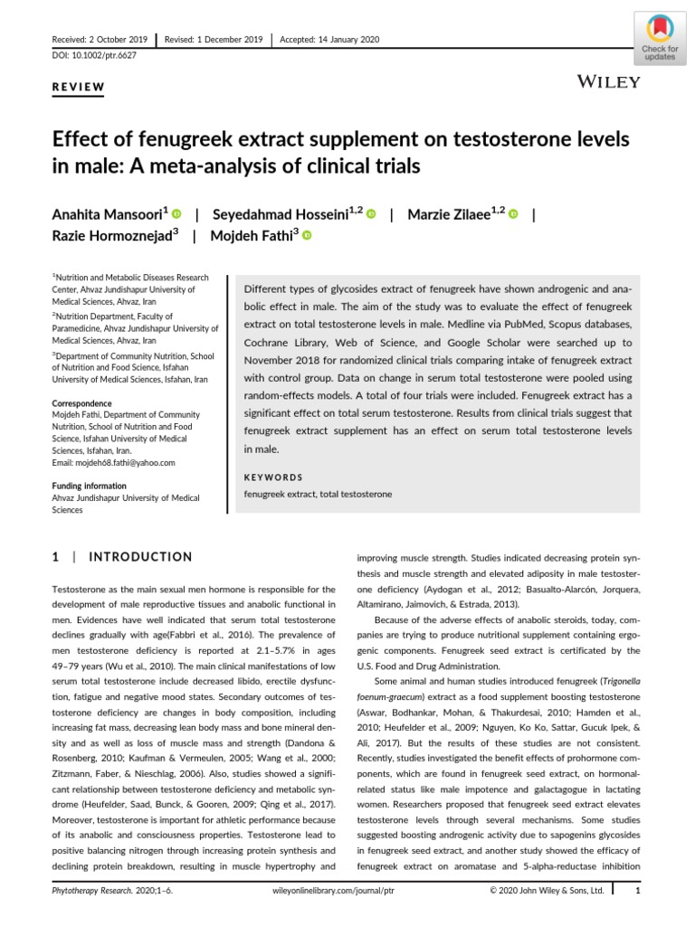 Effect of Fenugreek Extract Supplement On Testosterone Levels in Male | PDF