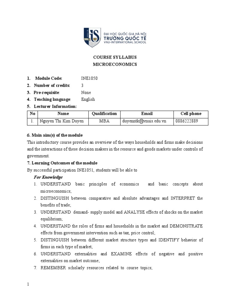 Microeconomics Course Syllabus INE1050 | PDF | Economics | Microeconomics
