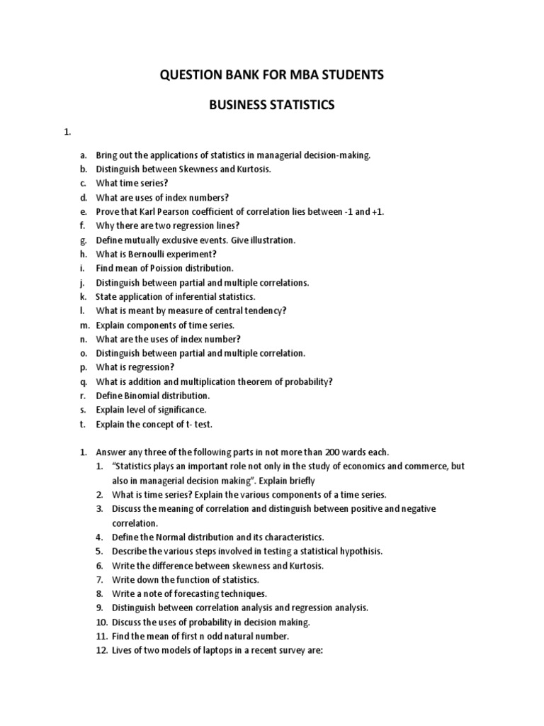 MBA Business Statistics Question Bank | PDF | Statistics | Standard ...