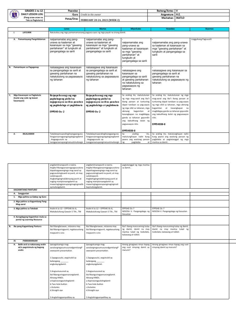 Grade 5 Dll H E 5 Q3 Week 2 Pdf