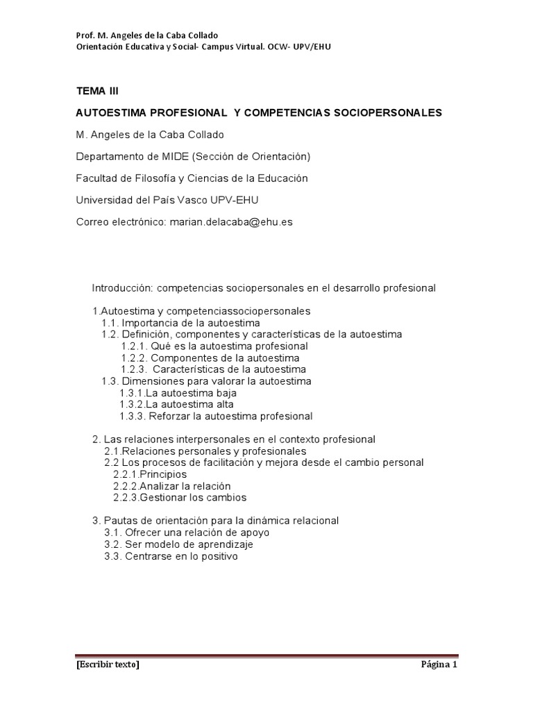 Autoestima Profesional y Competencias | PDF | Autoestima | Pensamiento