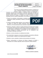 Política integral calidad, seguridad y medio ambiente CRV Import S.A.C